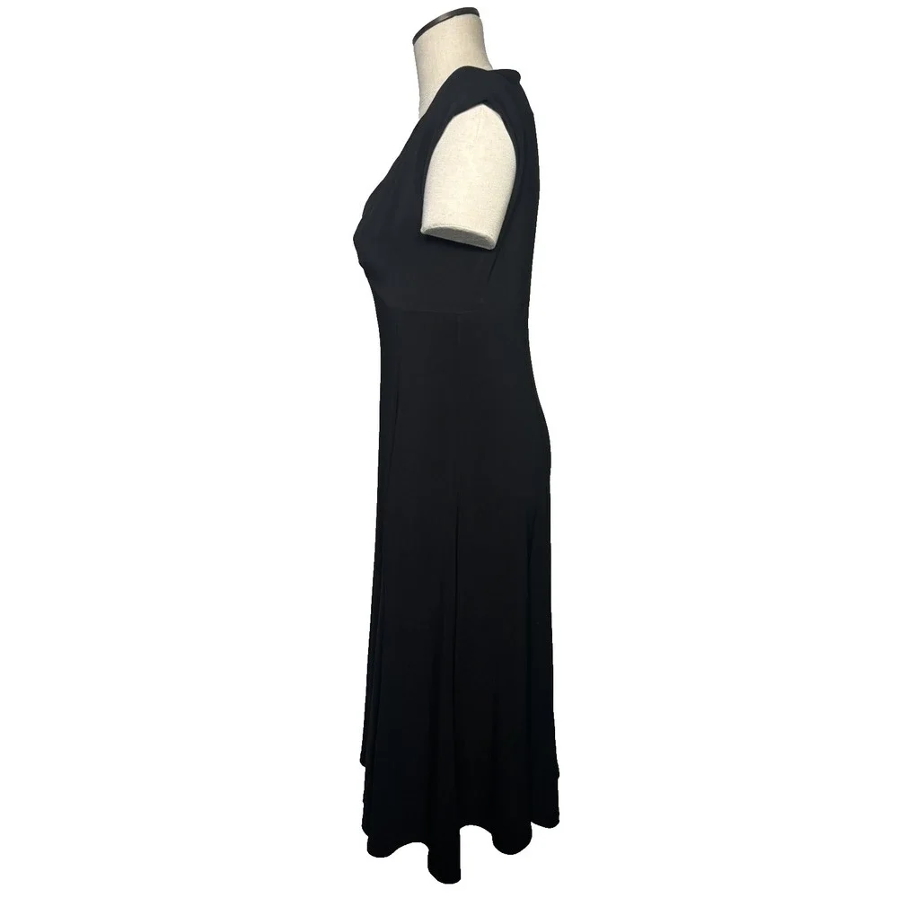 Jones New York Black Jersey A-Line Midi Dress V-Neck Cap‎ Sleeve Size 8